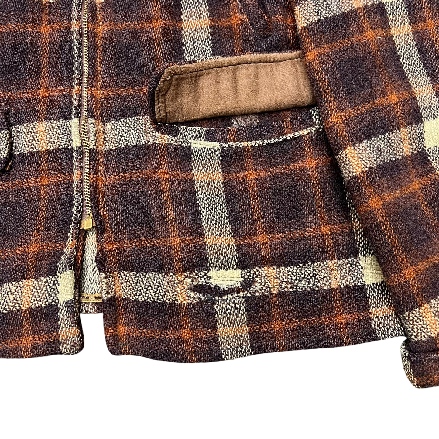 1930s Hercules plaid wool zip up jacket belt back coat (L/XL)