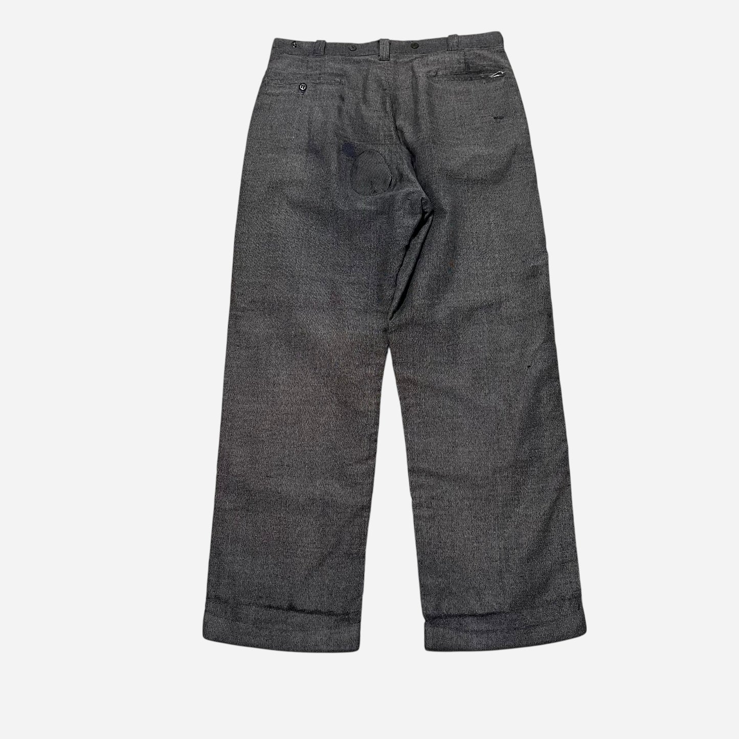 1940s Stifel moleskin salt and pepper repaired work pants (33w)