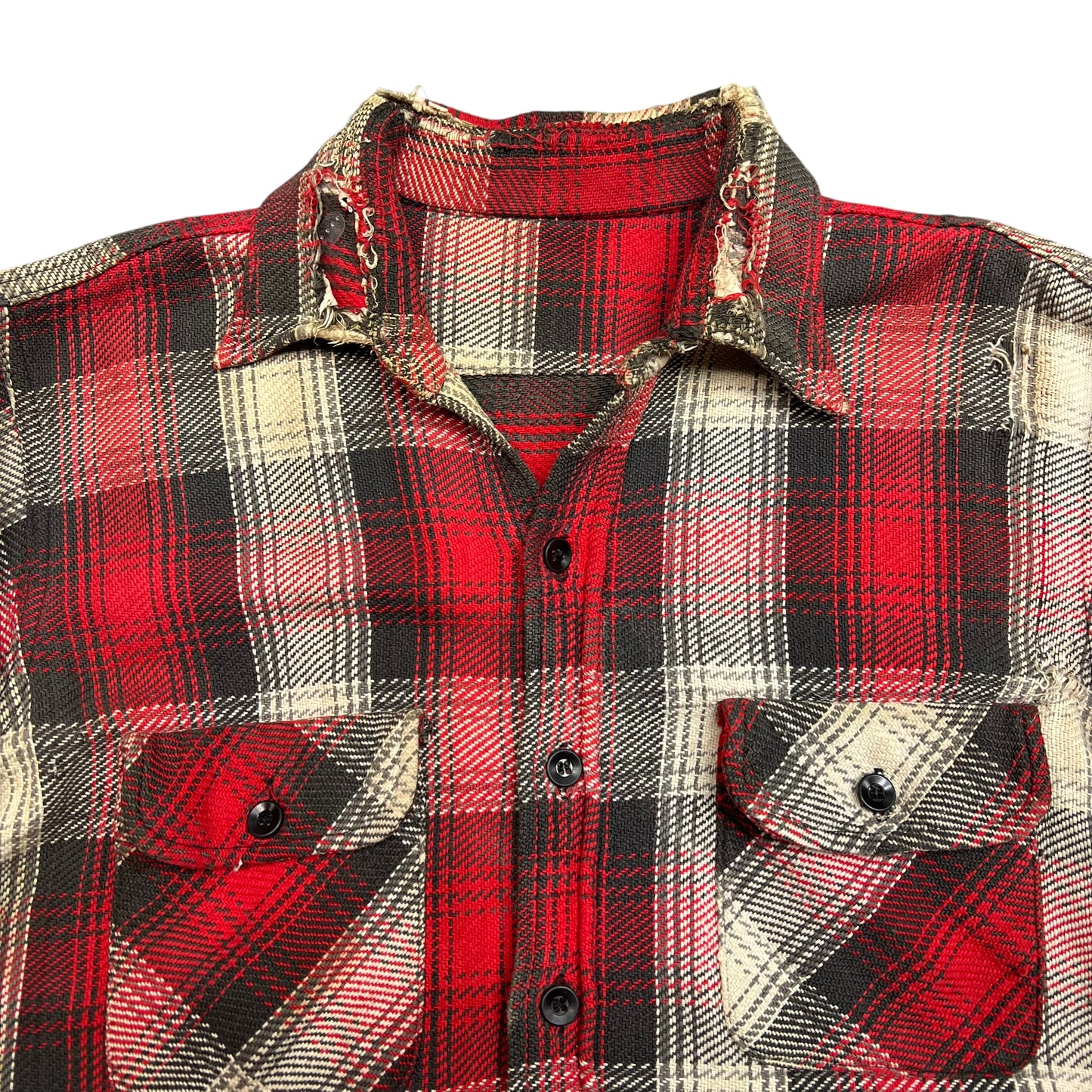 1960s Red plaid heavy cotton flannel (M)