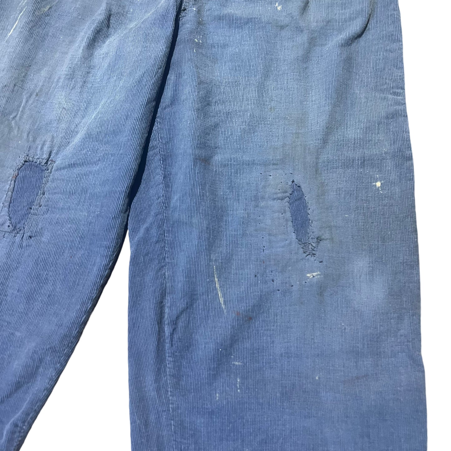 1930s 1940s Women’s blue corduroy repaired side button wide leg pants (25w)