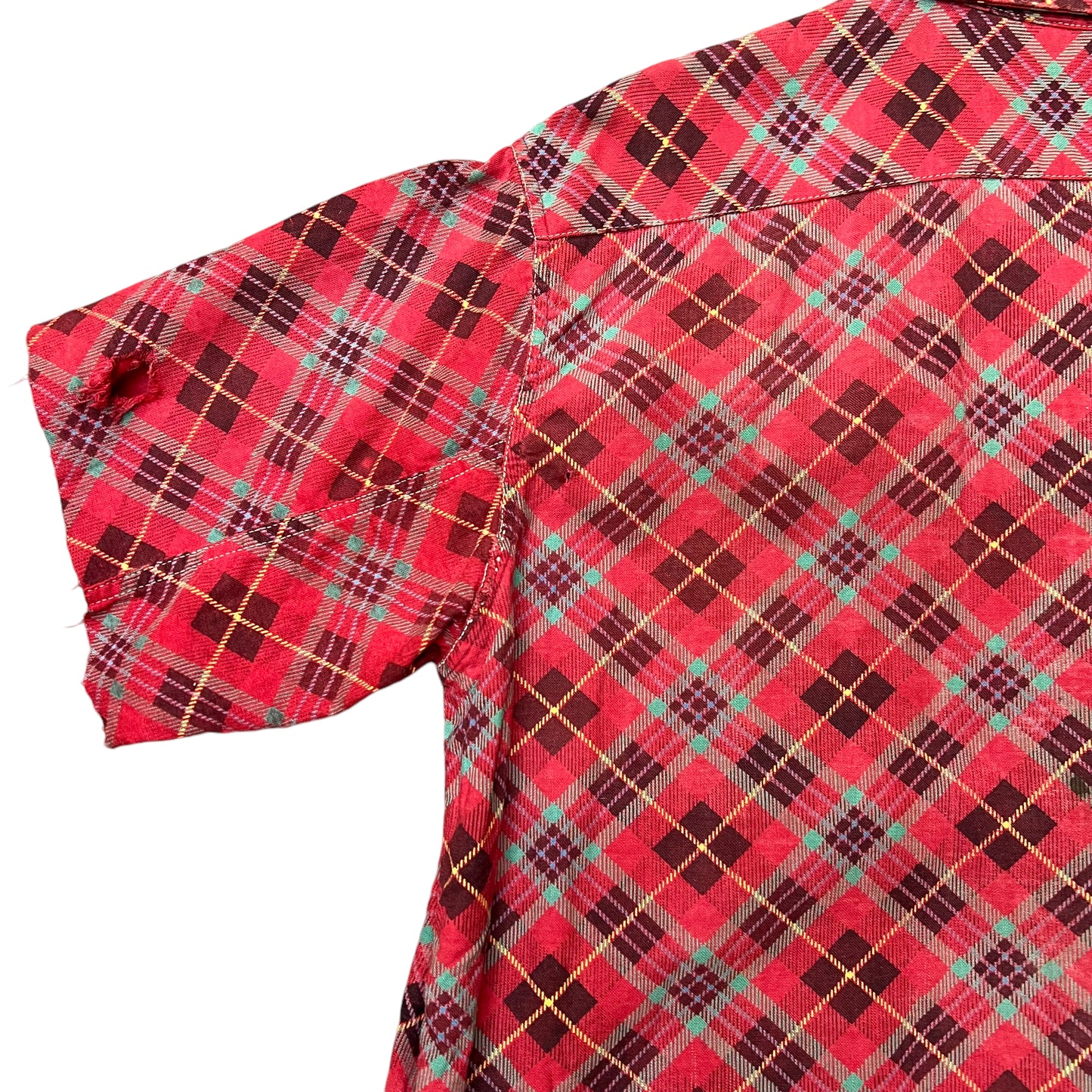 1950s Red cotton plaid loop collar shirt flannel (XL)