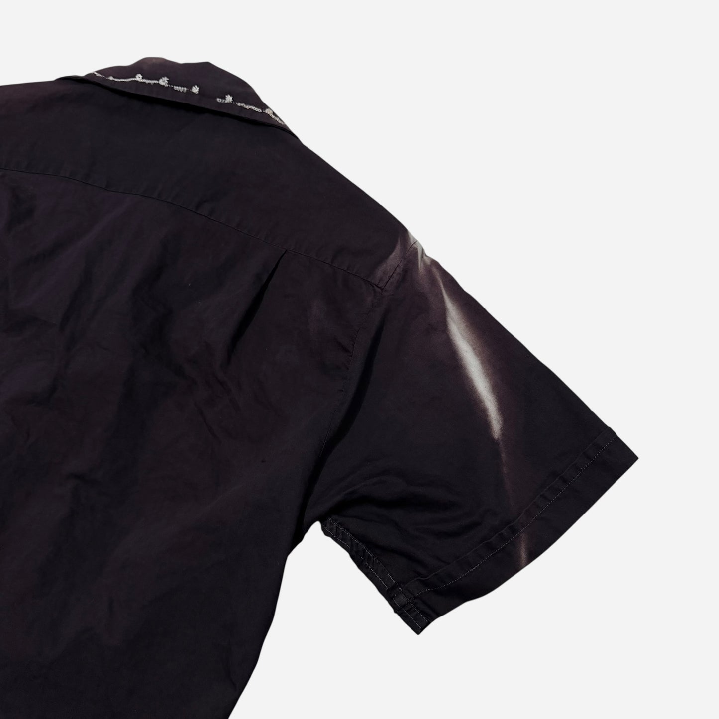 1950s Black cotton guayabera loop collar shirt (S/M)