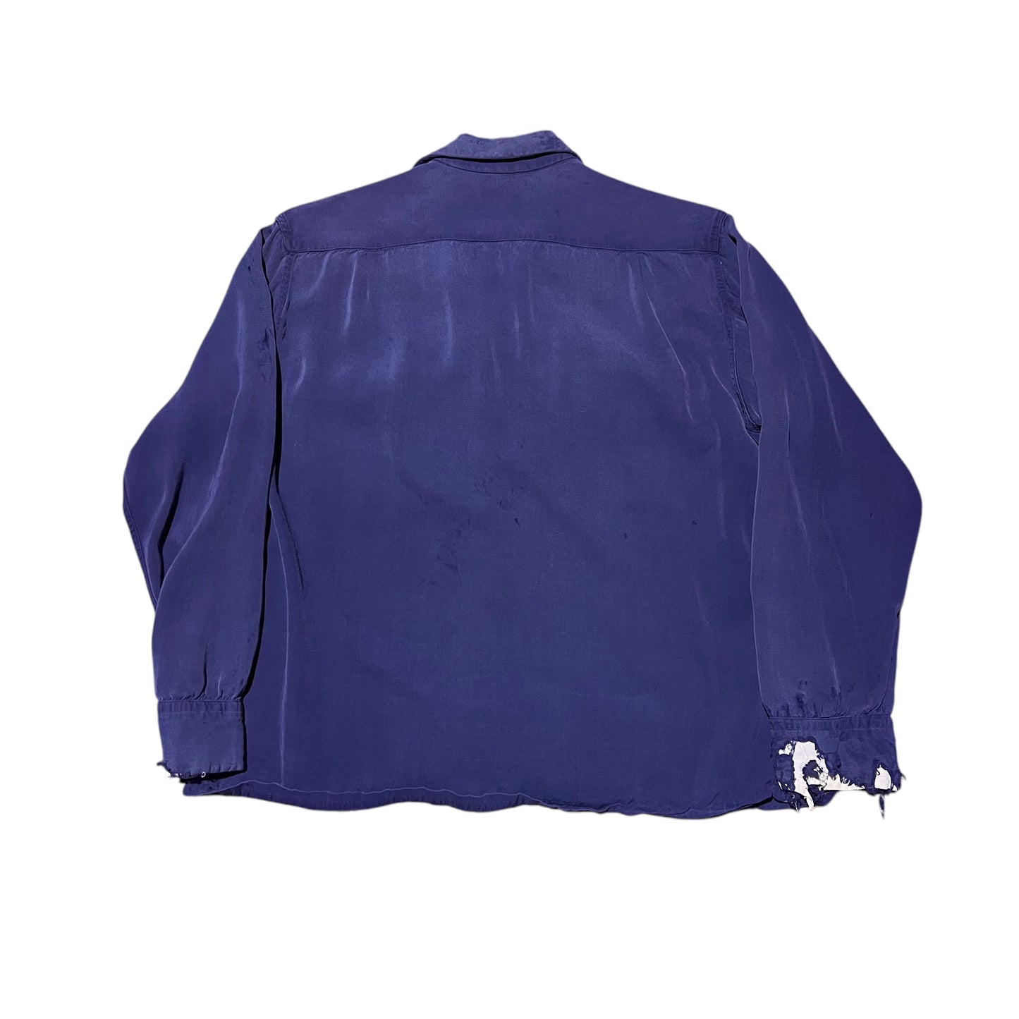 1950s Distressed blue rayon loop collar shirt (M)