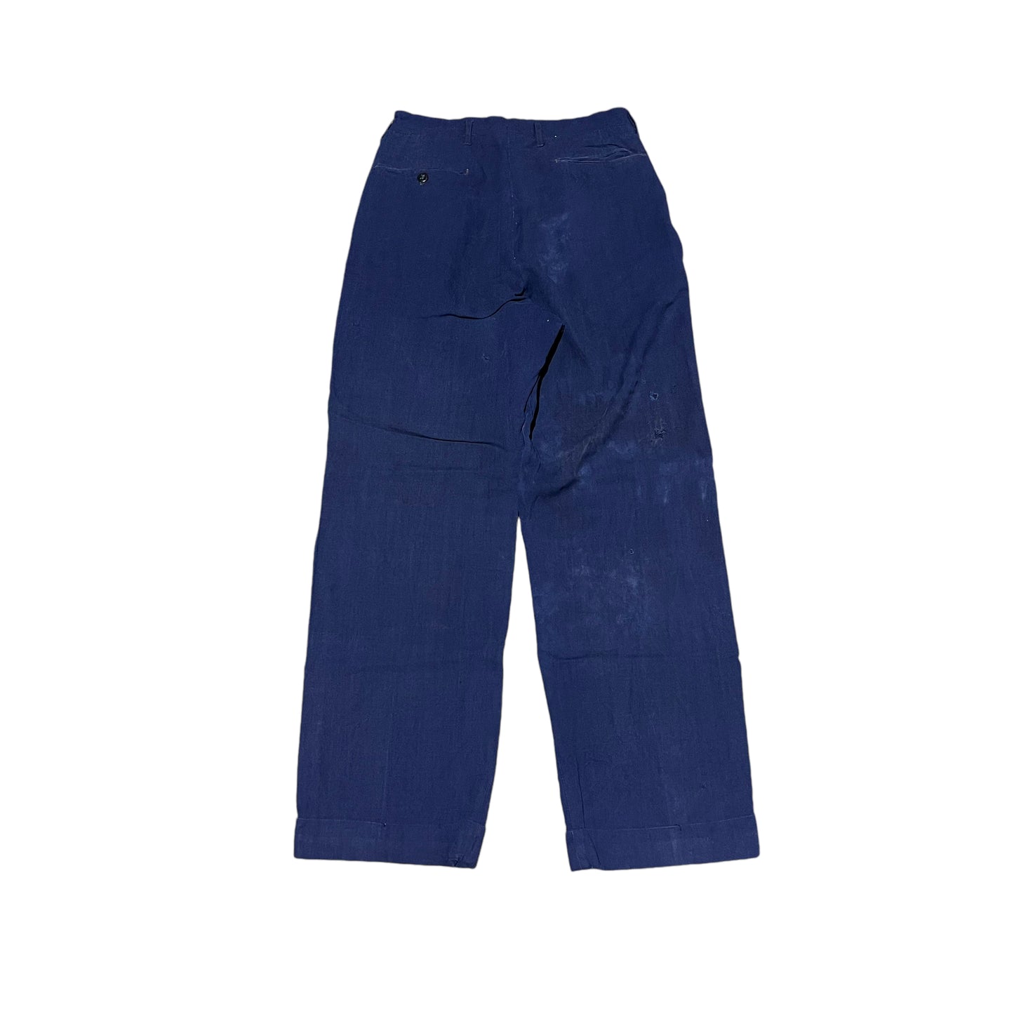 1940s Blue linen/rayon button fly drop loop pants (28w)