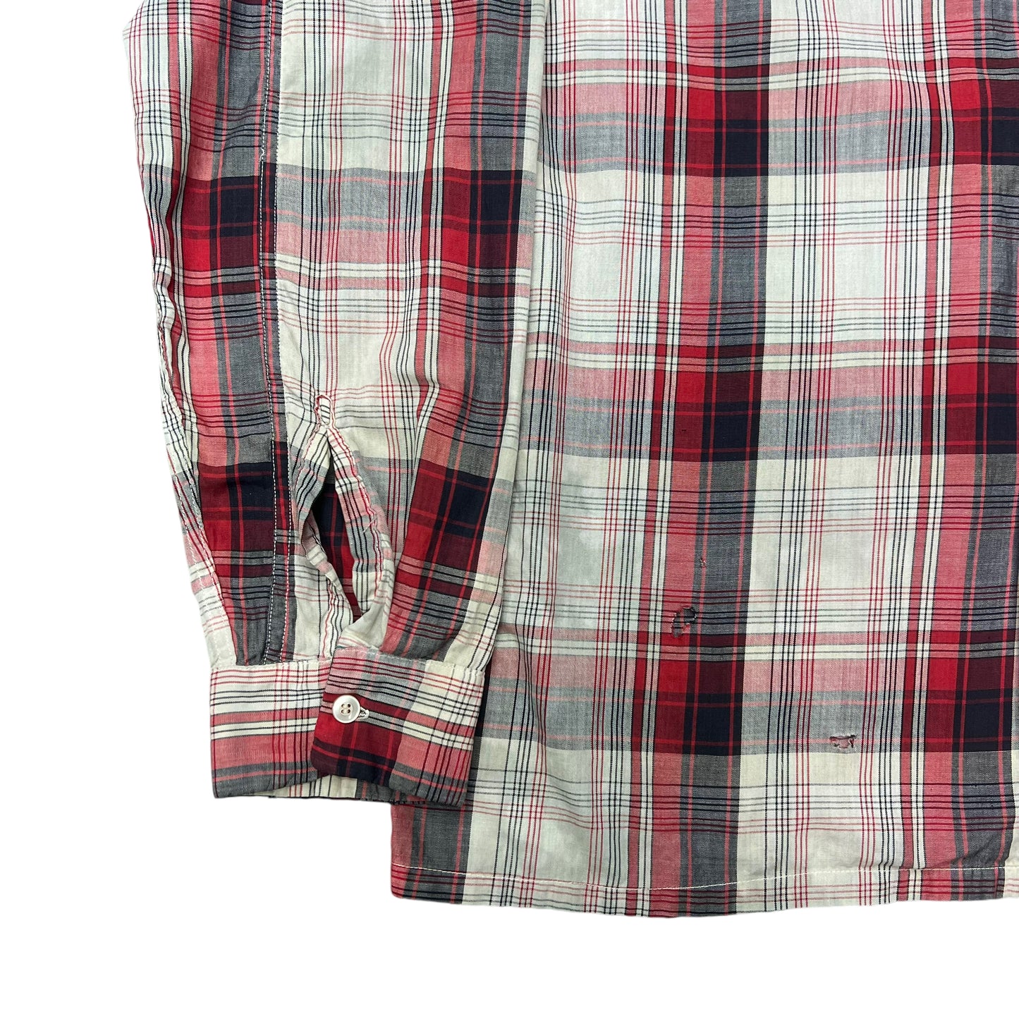 1950s Dee Cee red plaid cotton loop collar shirt (L)