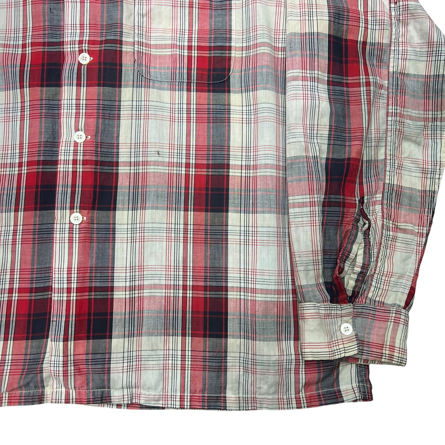 1950s Dee Cee red plaid cotton loop collar shirt (L)