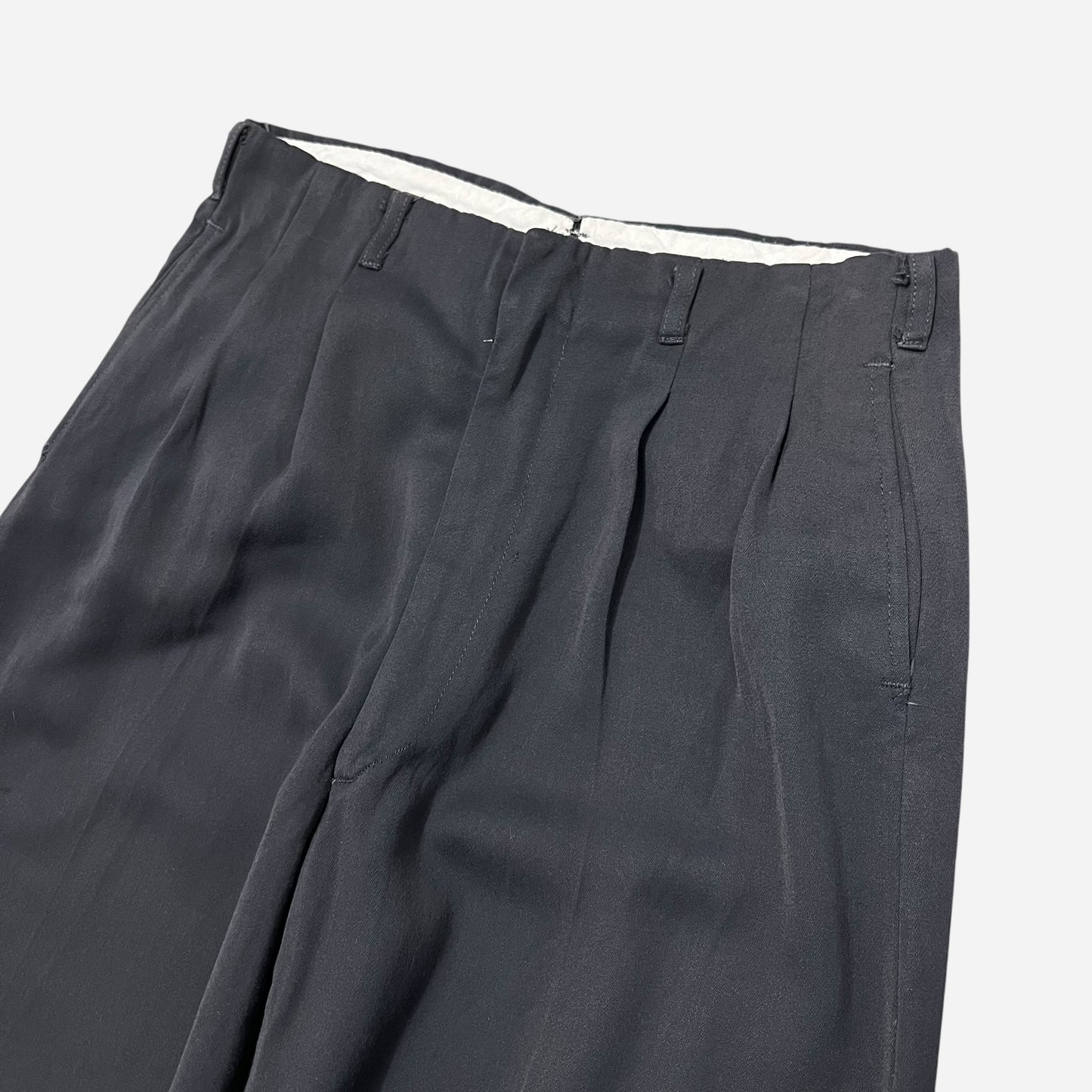 1950s Navy blue rayon pleated drop loop pants (28w)