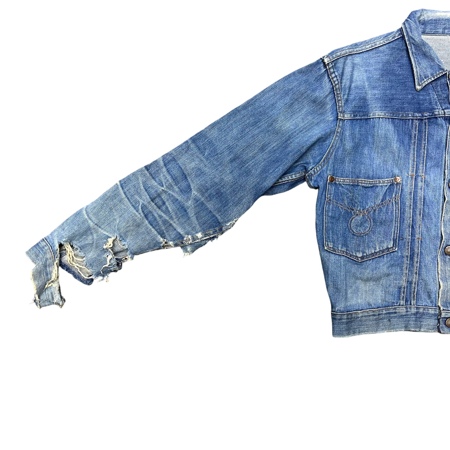 1950s Distressed denim two pocket jacket (M)