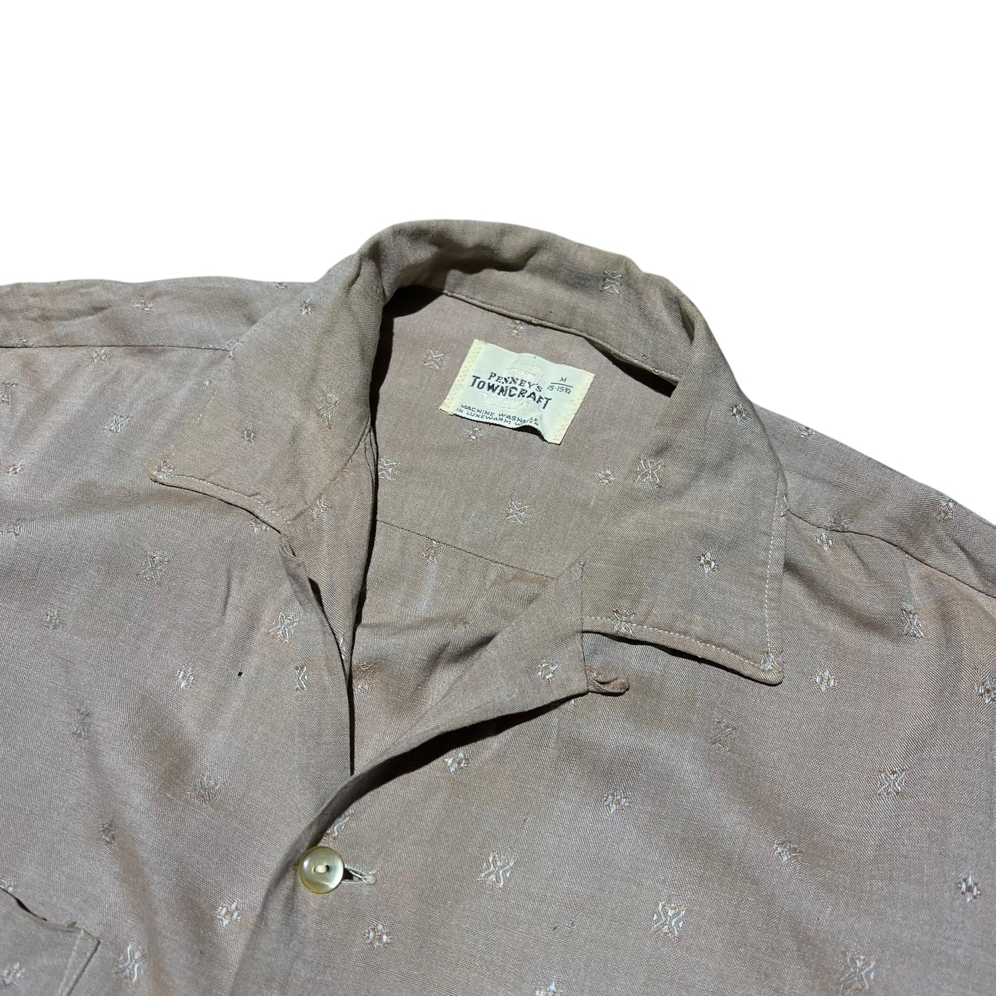 1950s 1960s Towncraft rayon pattern loop collar shirt (M)