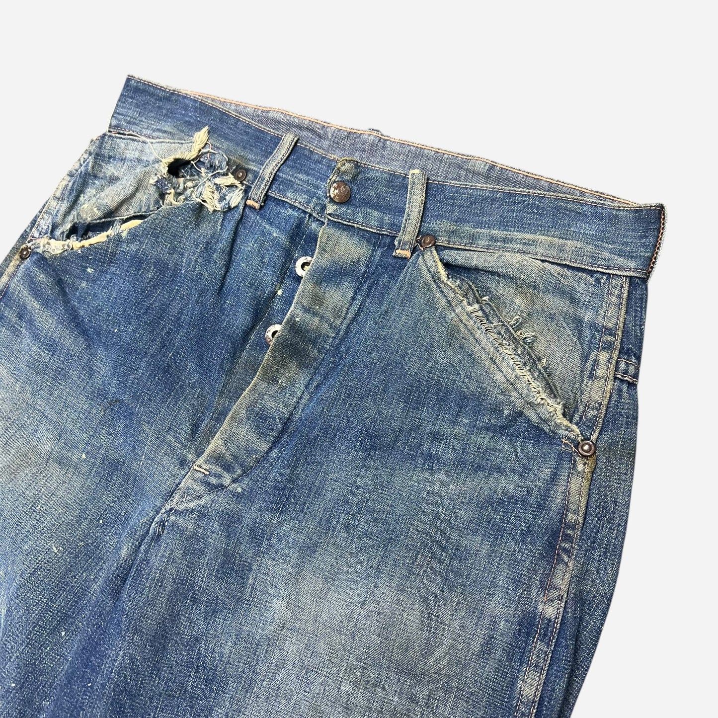 1930s 1940s Unbranded donut button fly denim painter jeans (29w)