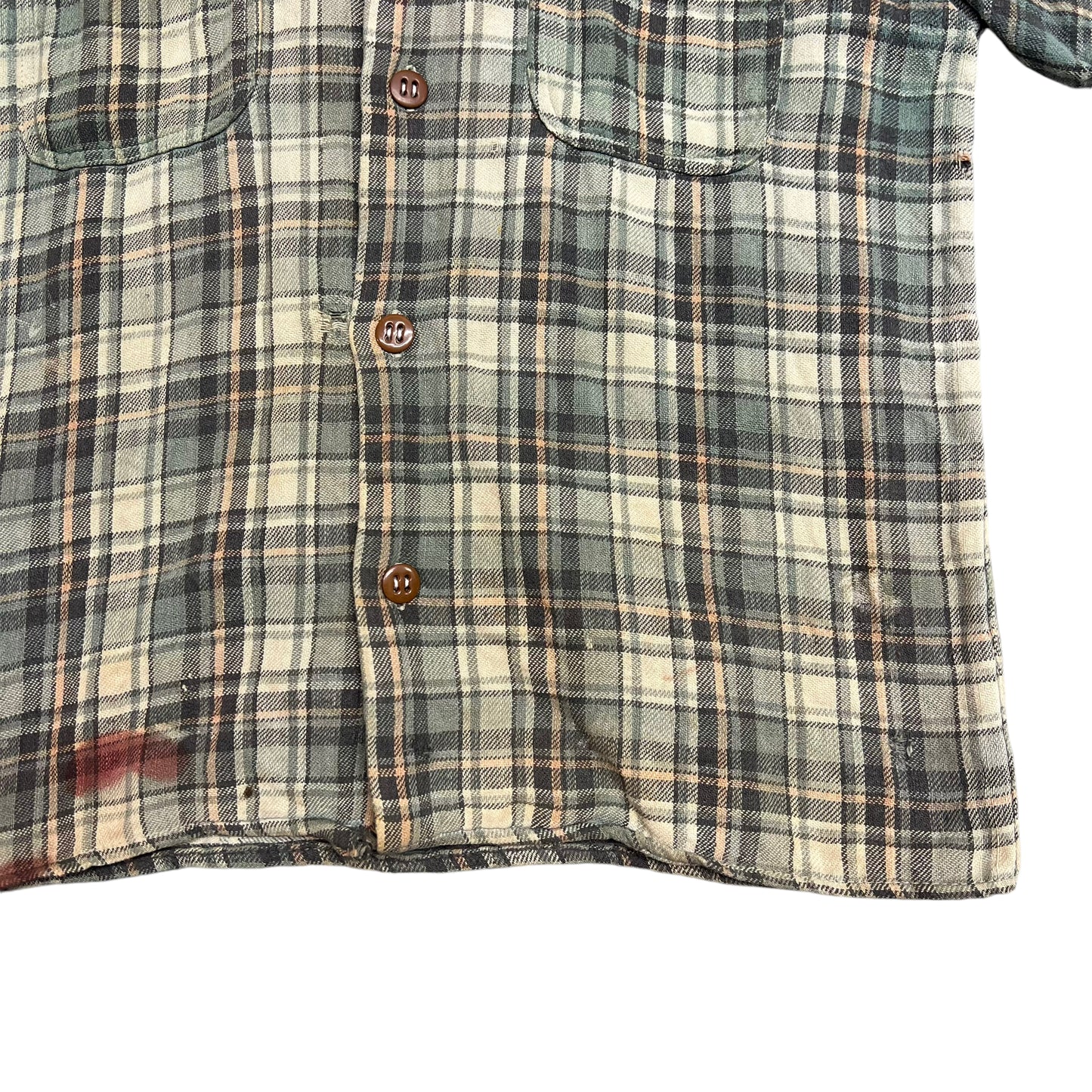 1930s Winter wear green plaid flannel (XS)