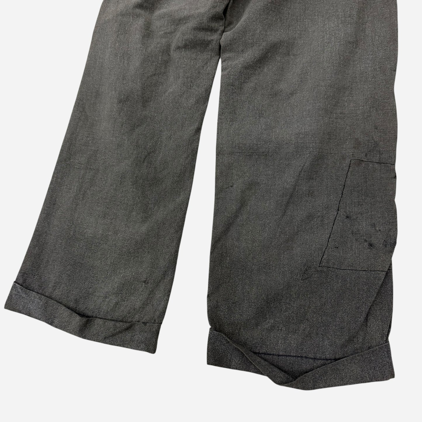 1940s Heavily repaired button fly salt & pepper cotton work pants (30w)