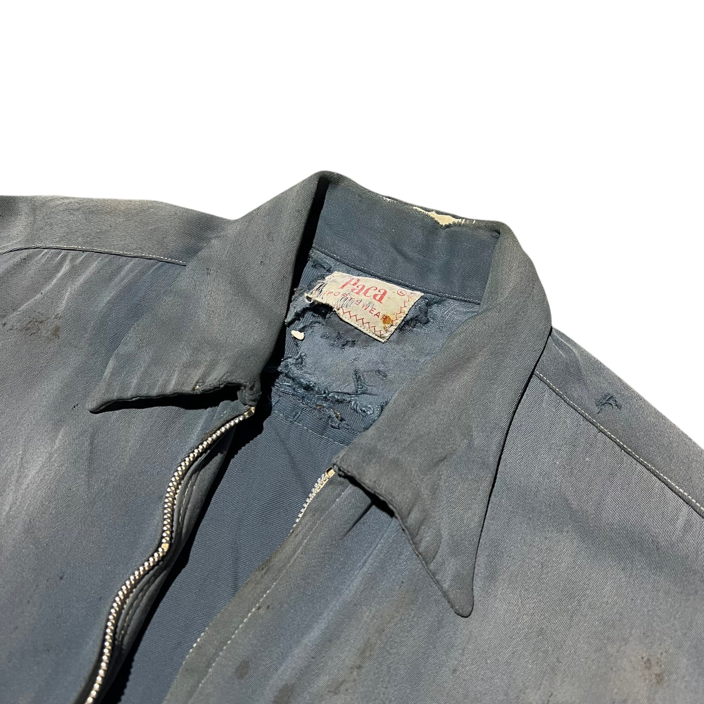 1950s Distressed blue rayon jacket (L)