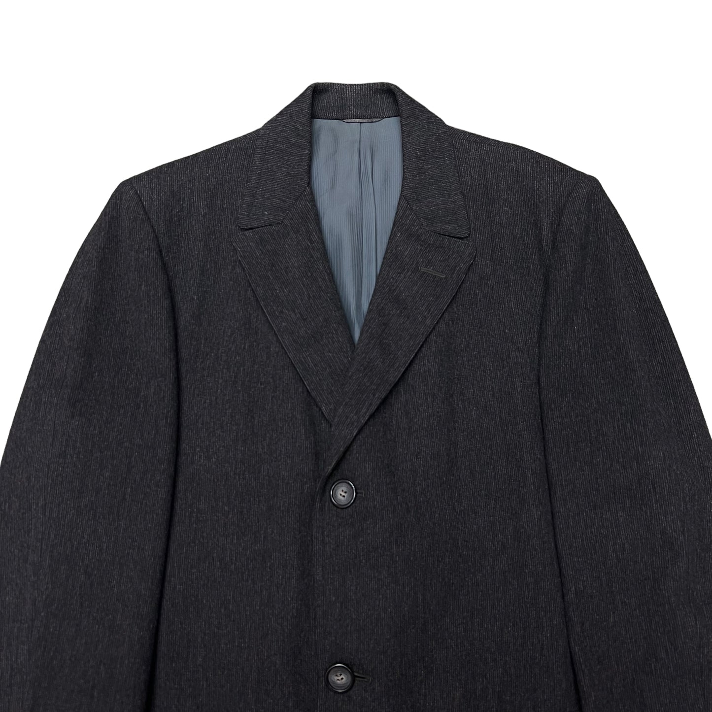 1950s Black textured wool long overcoat (L)