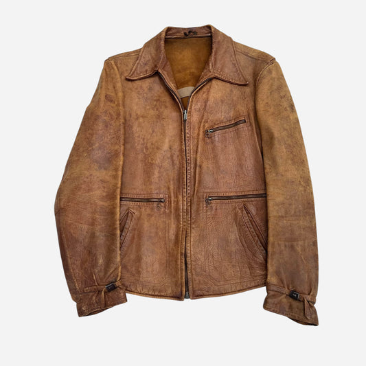 1940s Brown leather jacket belt back (M)