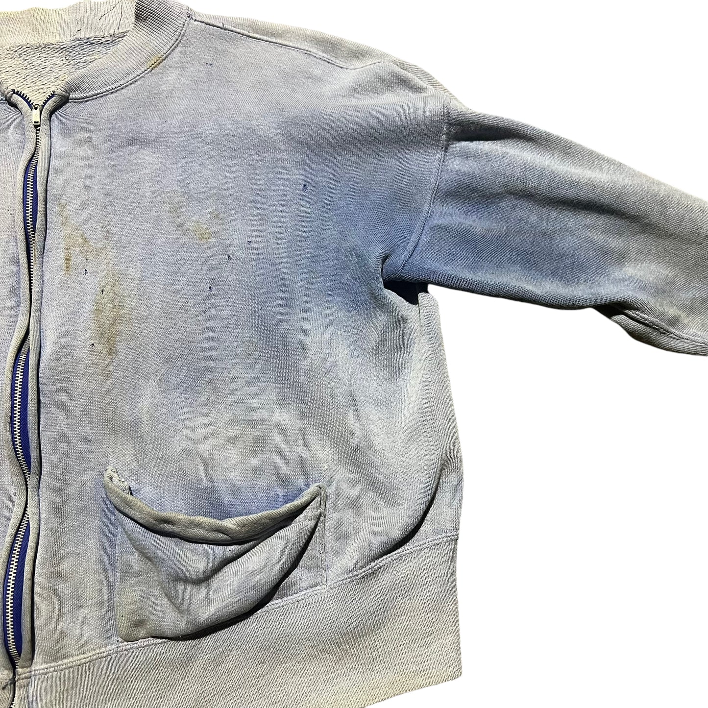 1940s 1950s Blue sun faded zip up sweatshirt (M)