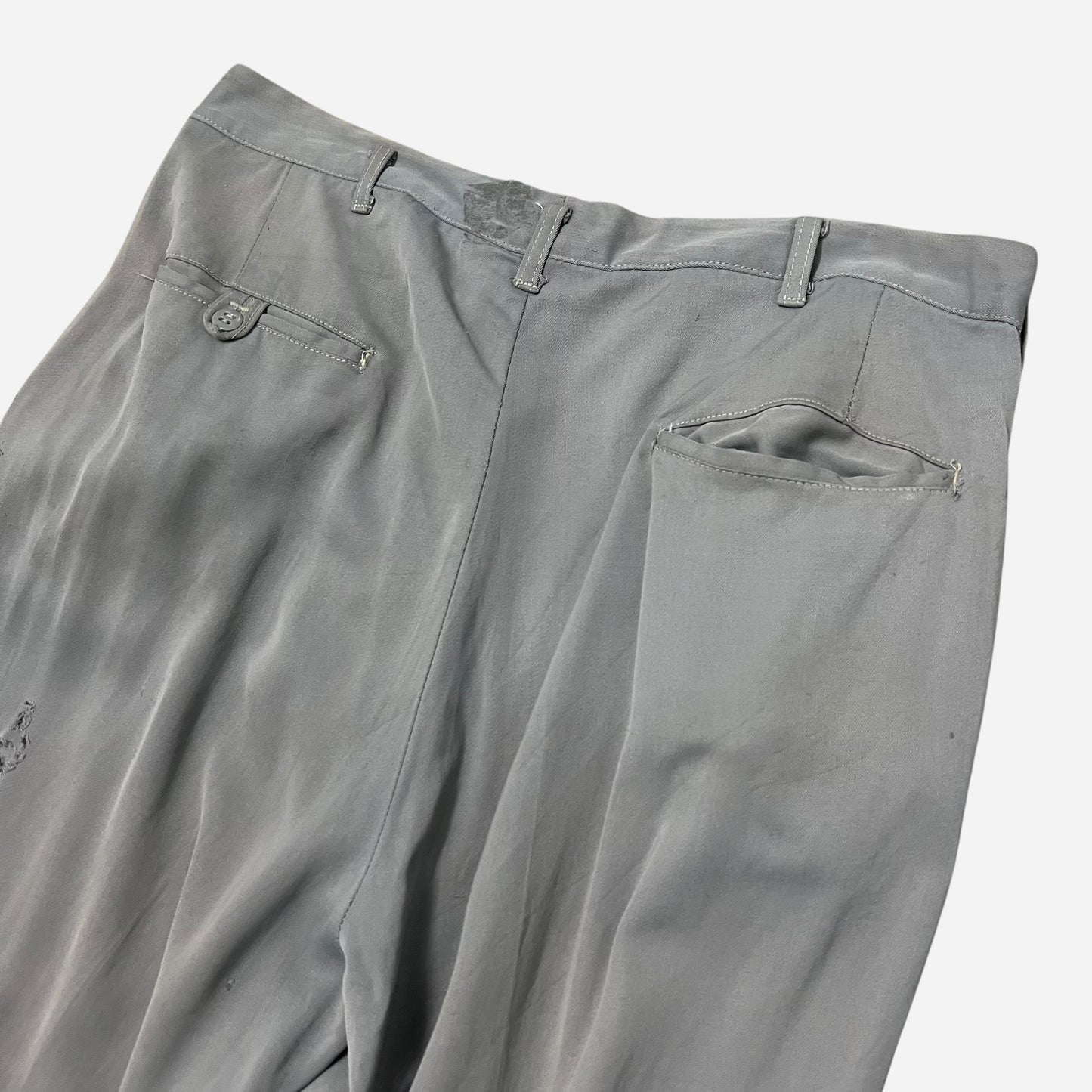 1950s Gray/light blue rayon pleated drop loop pants (32w)