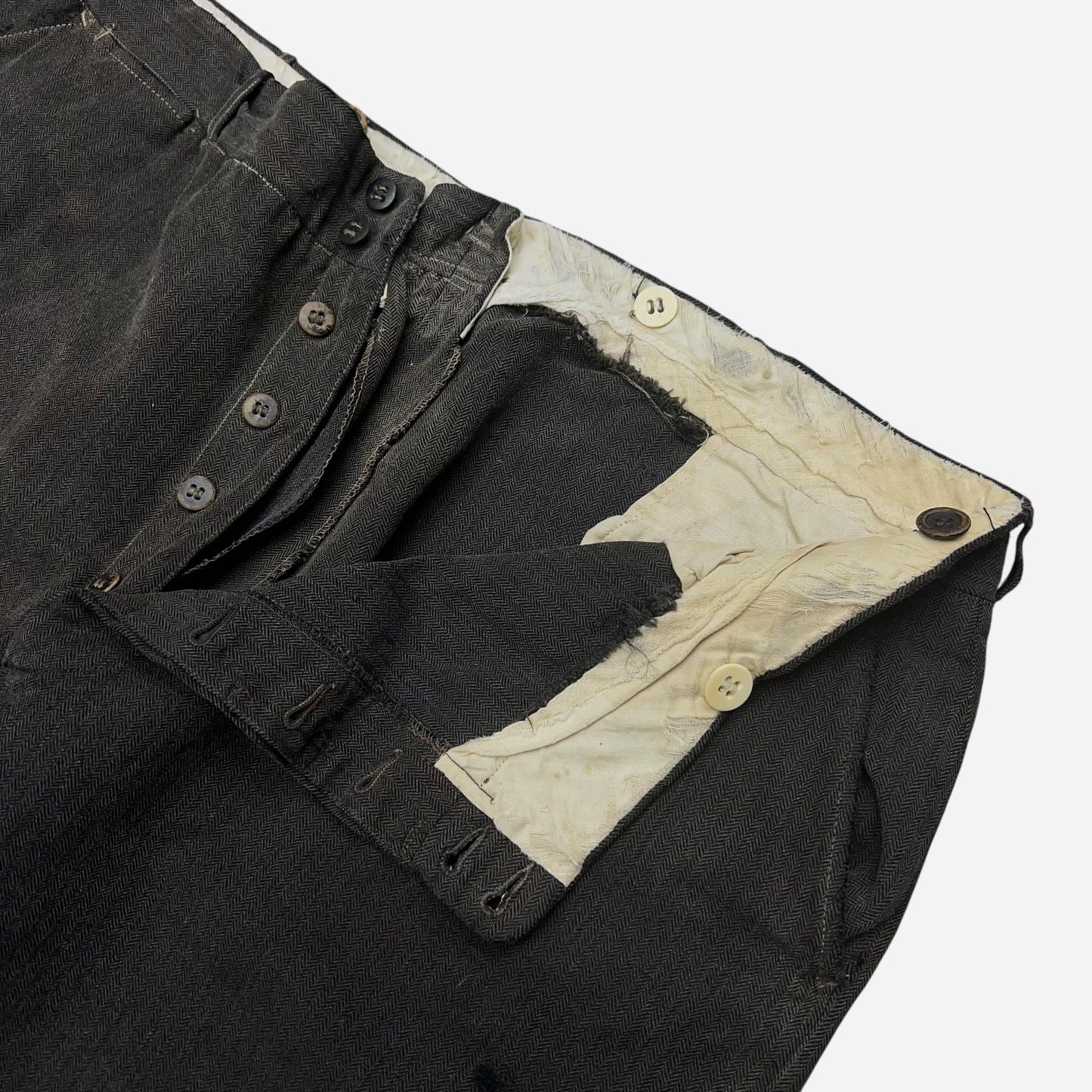 1930s NRA gray herringbone wool double button front work pants (38w)
