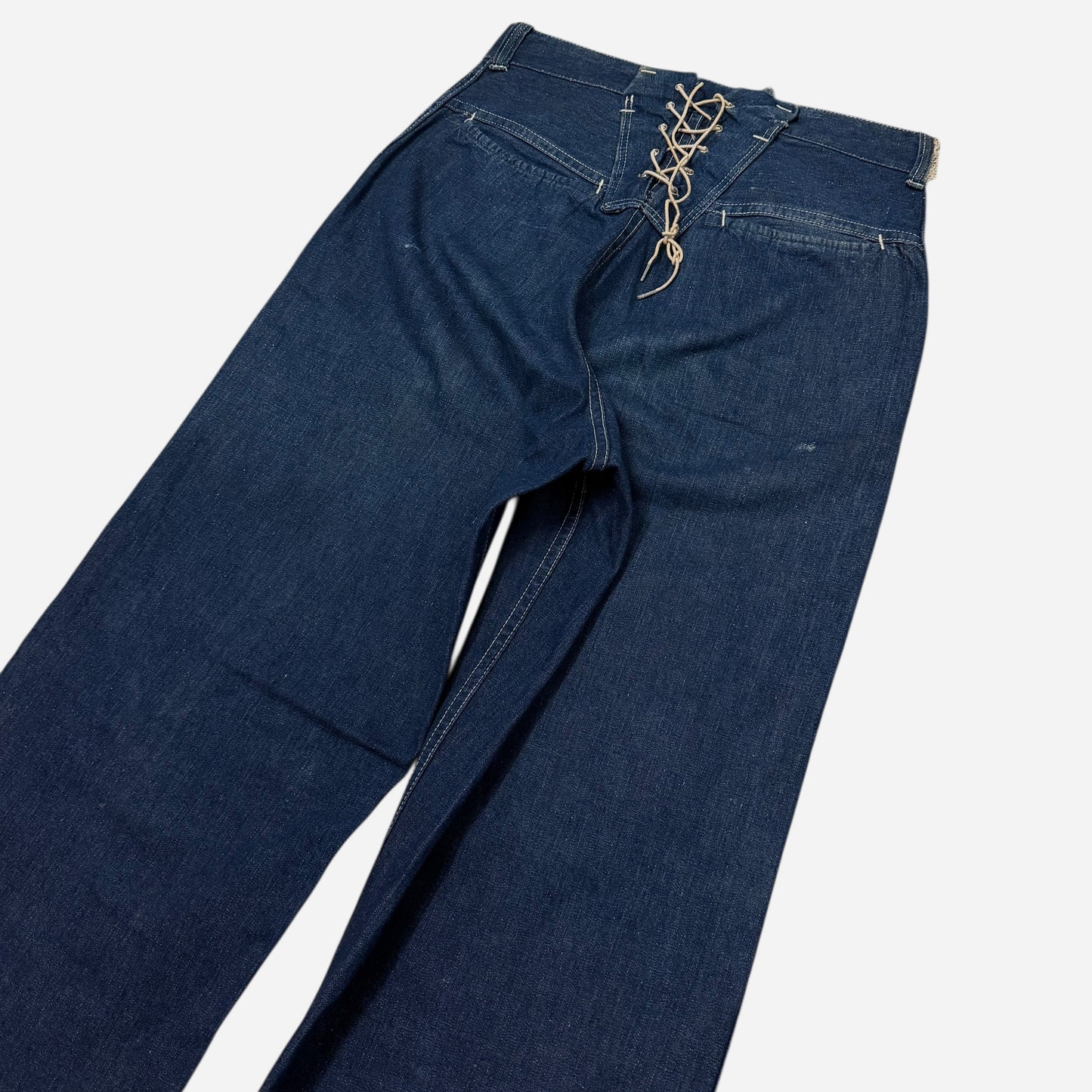 1940s Anvil lace back dark wash denim donut button fly jeans (29w)