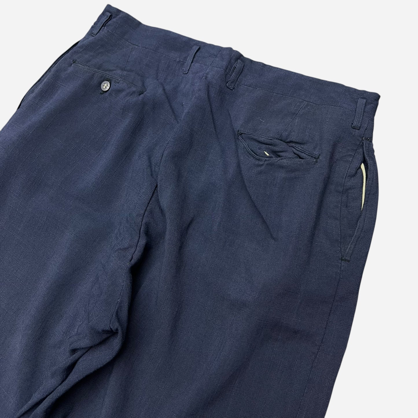 1950s Navy blue linen pleated pants (33w)