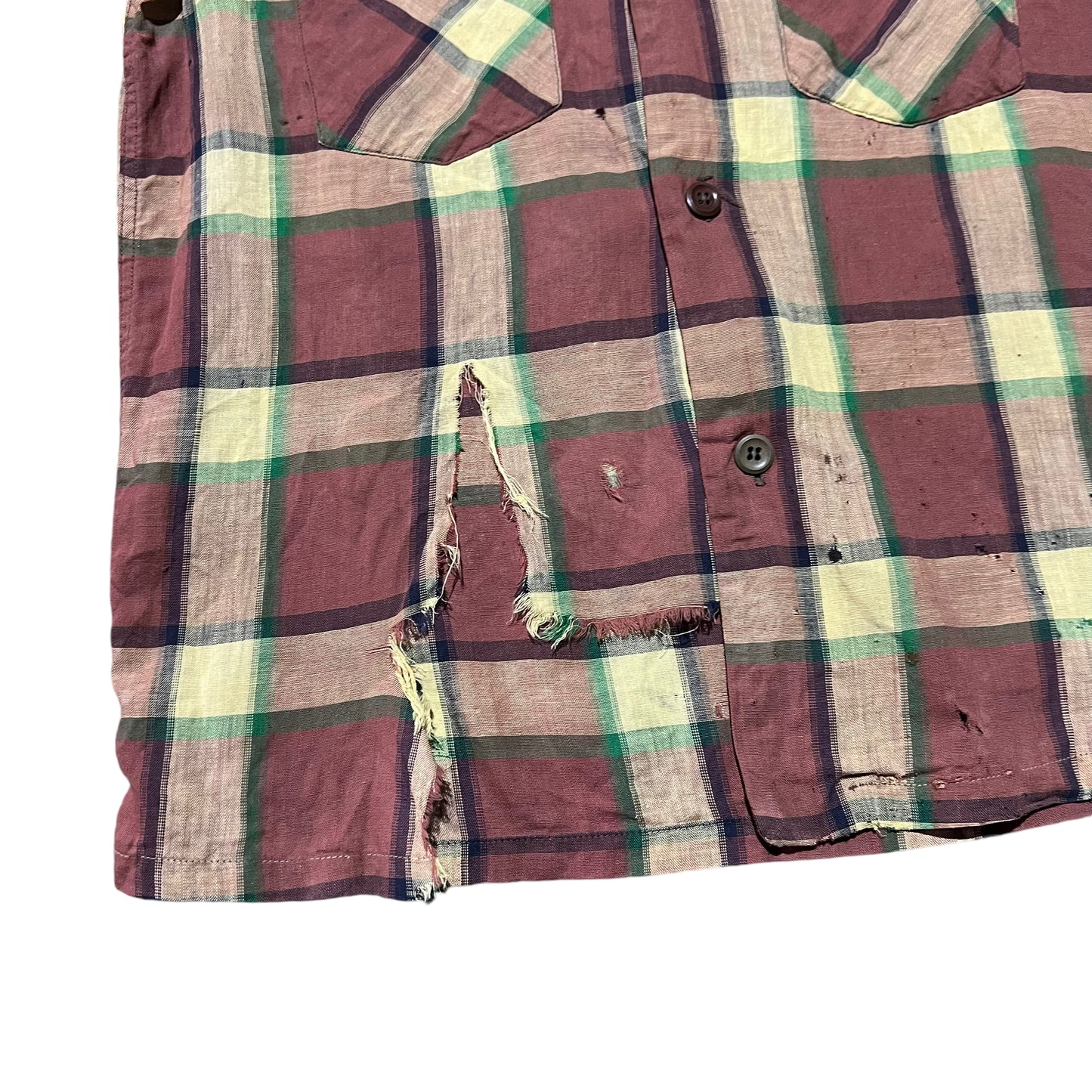1940s Tom Sawyer cotton plaid loop collar shirt (XS)