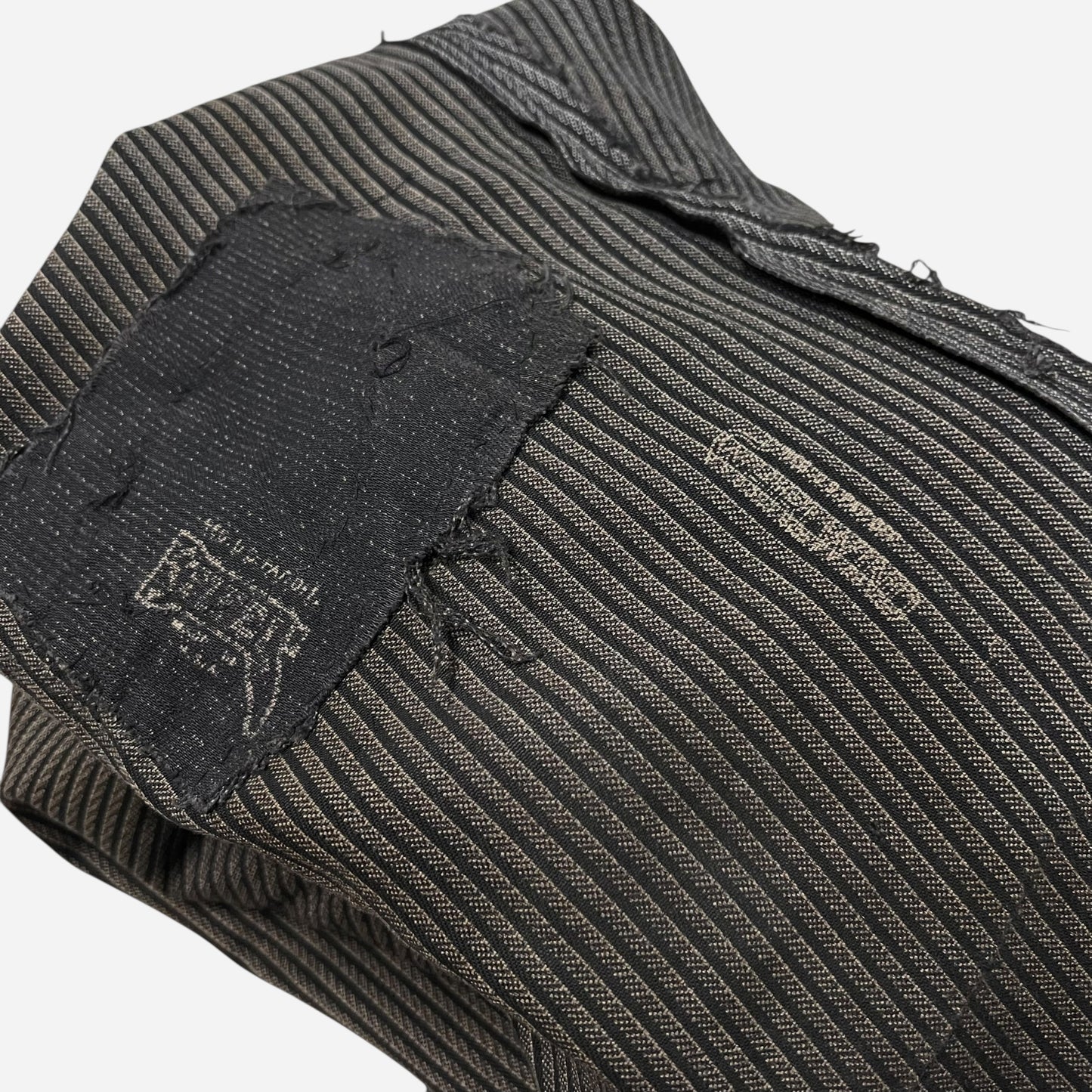 1930s Sweet Orr Stifel Whirlwind striped salt and pepper cotton repaired pants (34w)