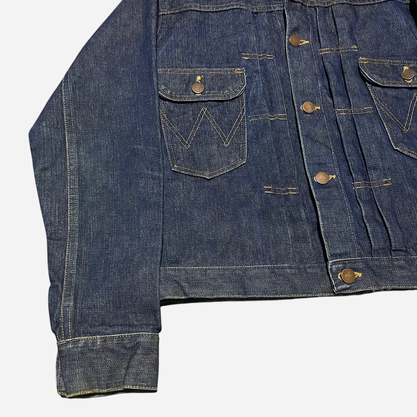 1940s Wrangler 11MJ proto dark wash denim jacket chain stitch embroidered Greensboro High School (38)