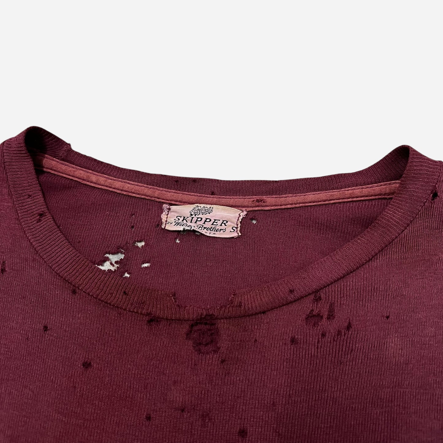 1950s Burgundy red ghost pocket cotton t shirt (S)