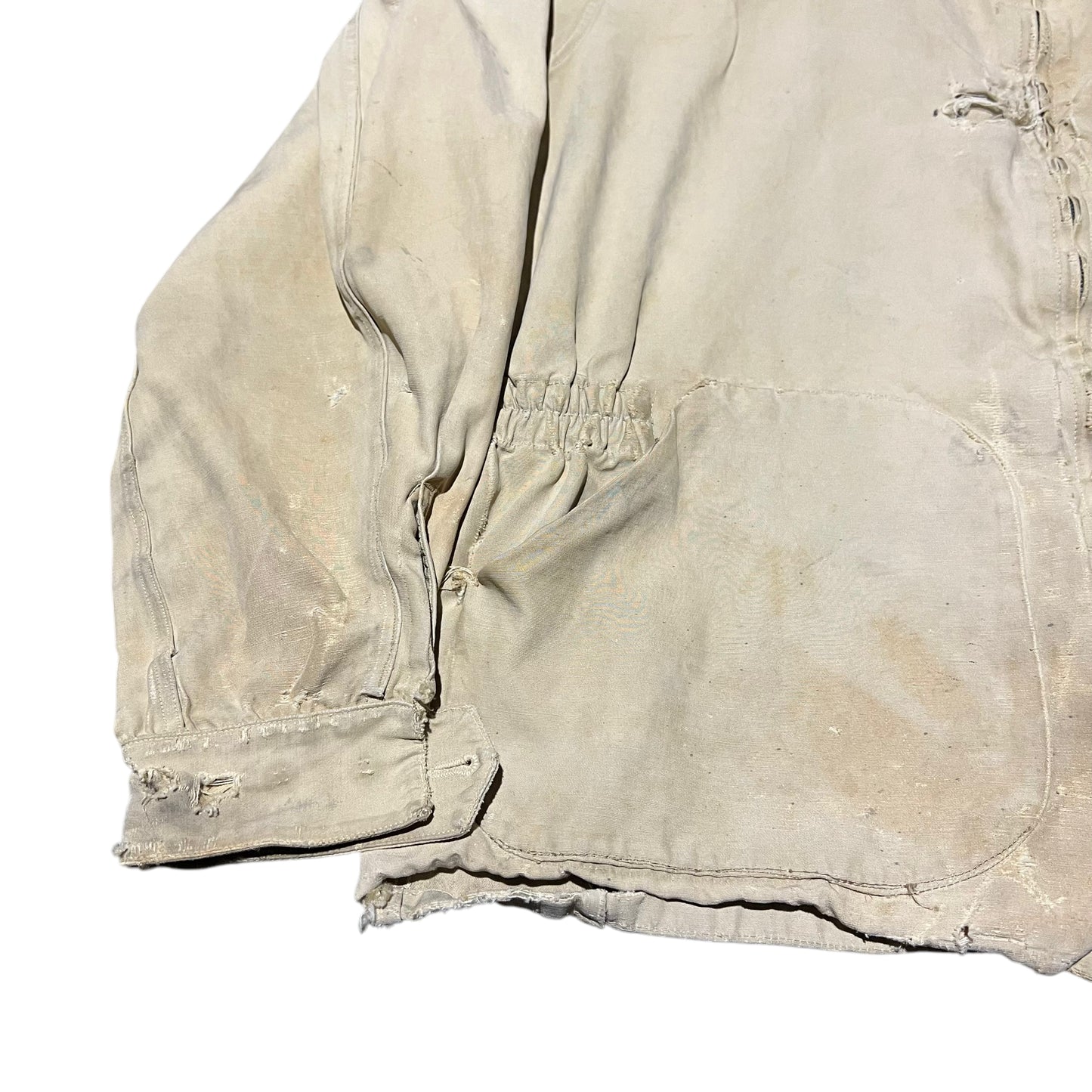 1950s Distressed cream light cotton crown zip jacket (M)