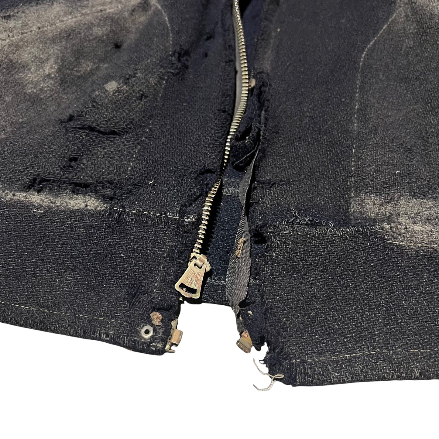 1930s Distressed navy wool talon grommet zip jacket (S)