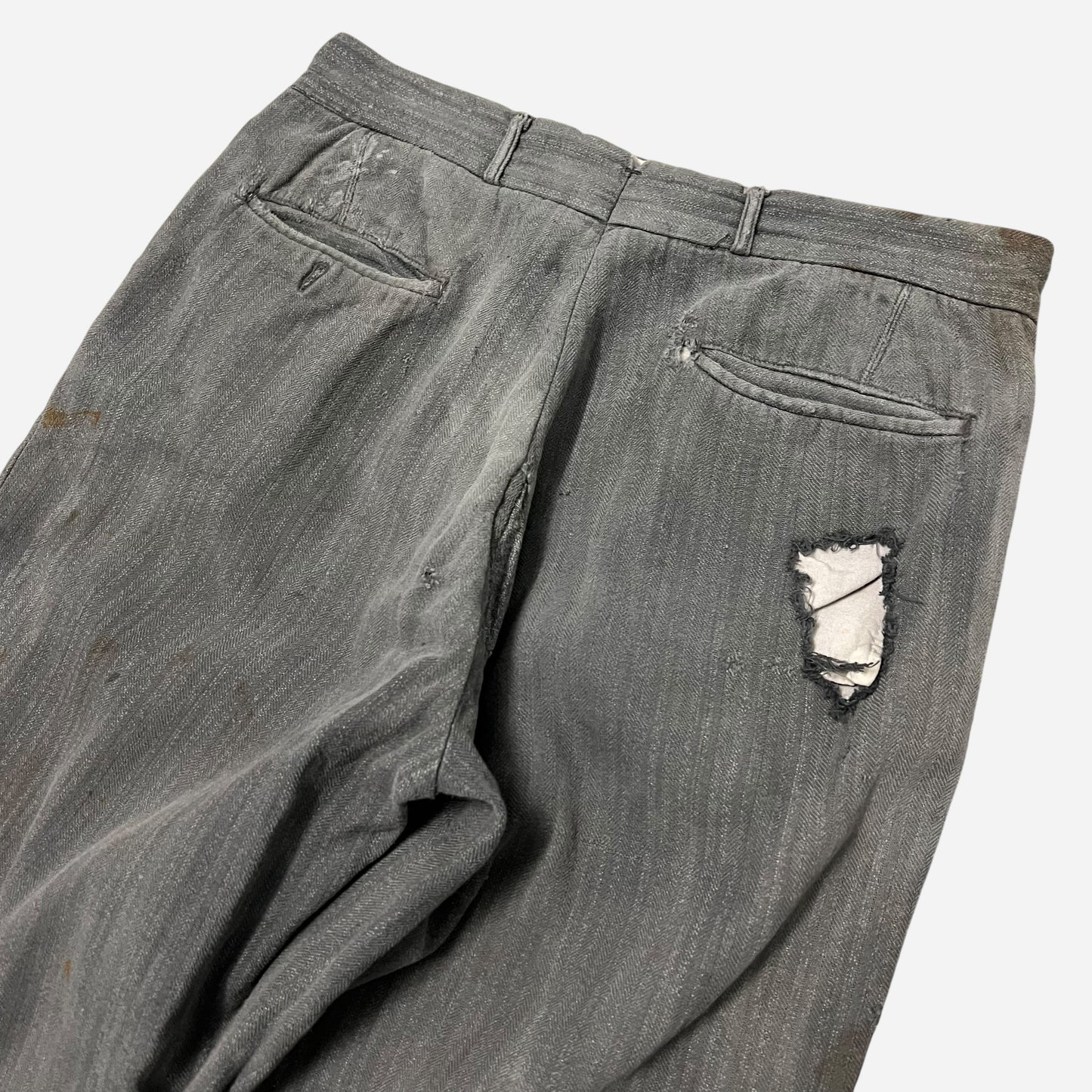 1940s Gray sun faded pattern heavy cotton button fly pants (30w)