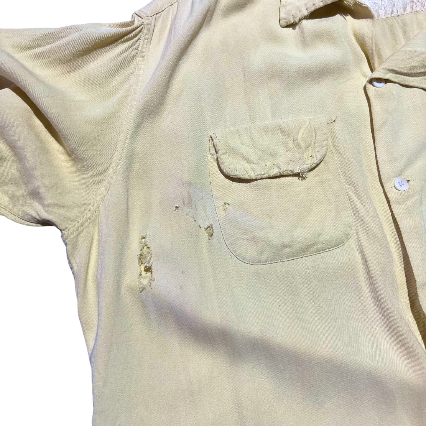 1950s Penney’s Towncraft yellow rayon loop collar shirt (XL)