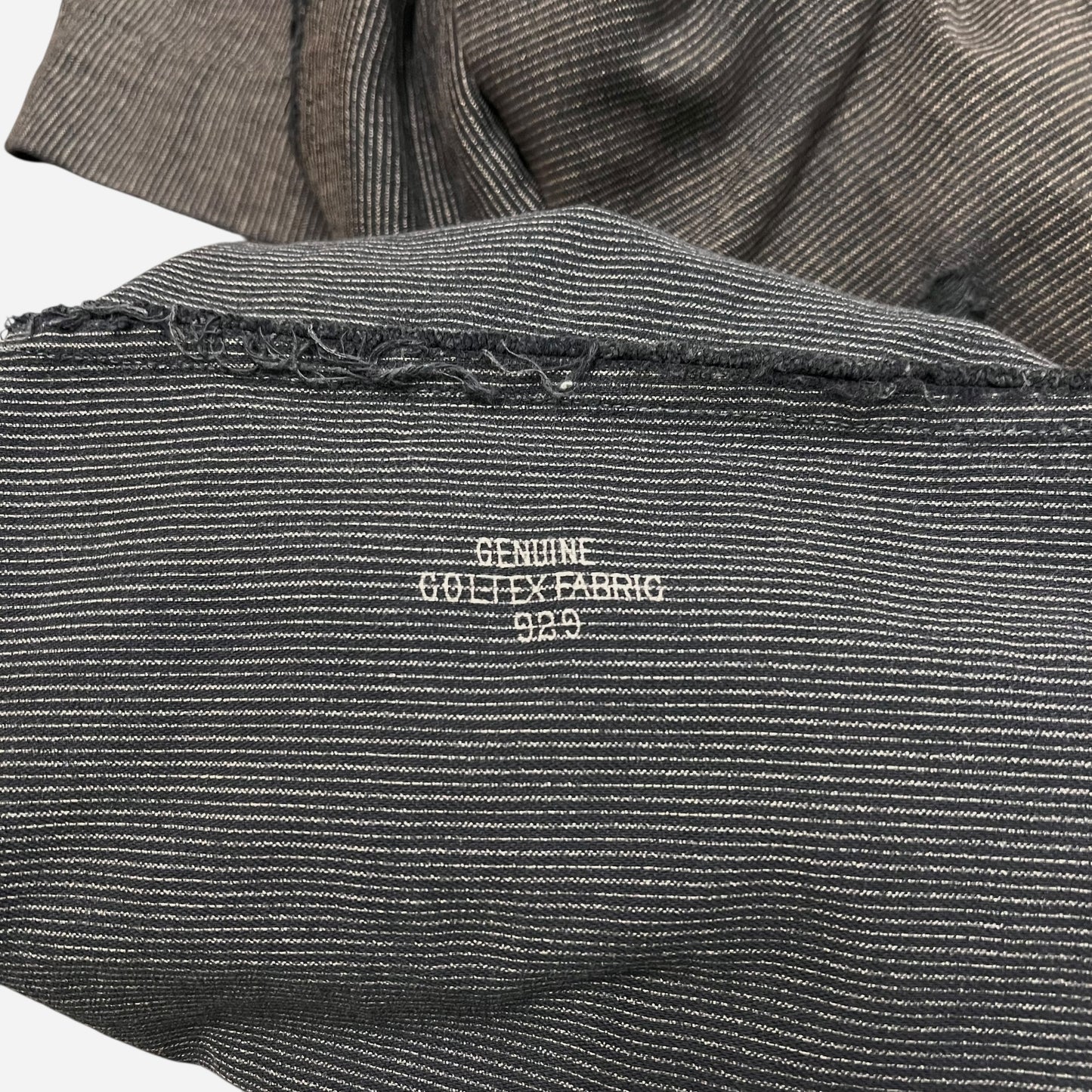 1930s Coltex striped cotton salt & pepper wood button fly repaired work pants (30w)