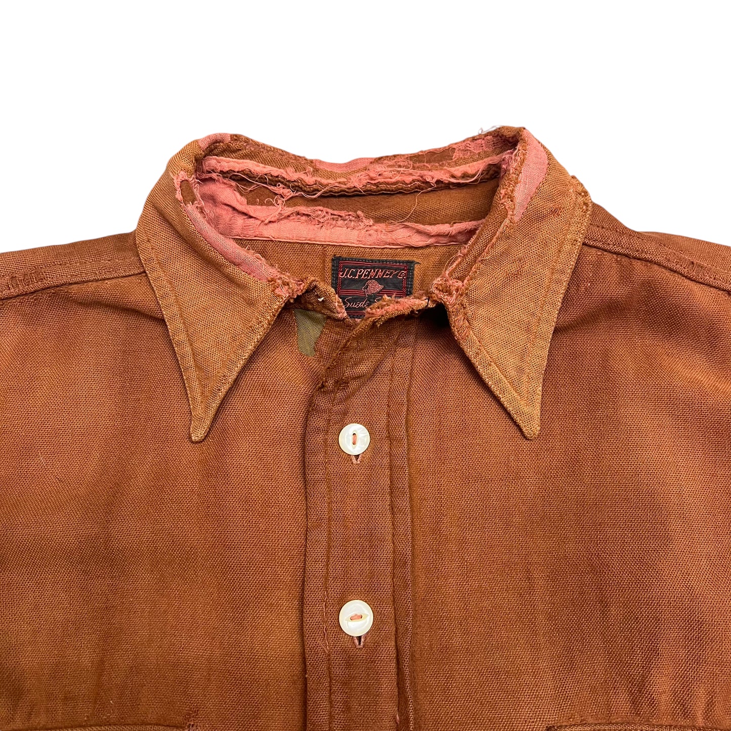 1930s J.C. Penney orange suede moleskin work shirt flannel (XL)