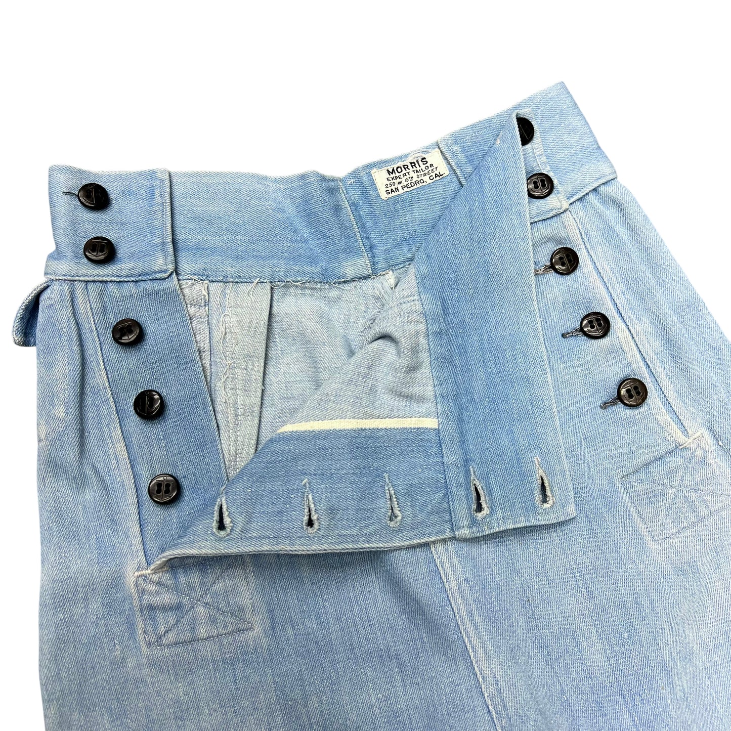 1940s 1950s Women’s Light blue selvedge denim flared sailor jeans (24w)