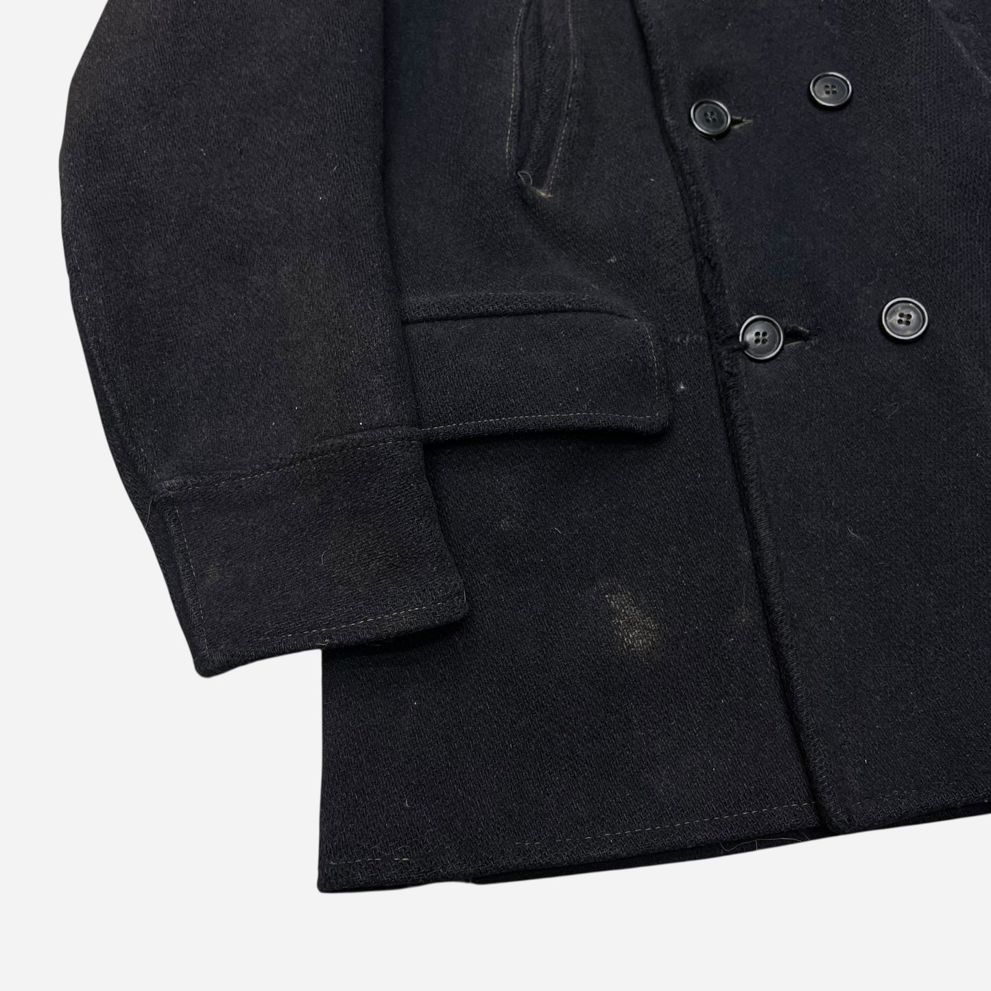 1930s Sun faded navy/black double breasted wool peacoat (M)