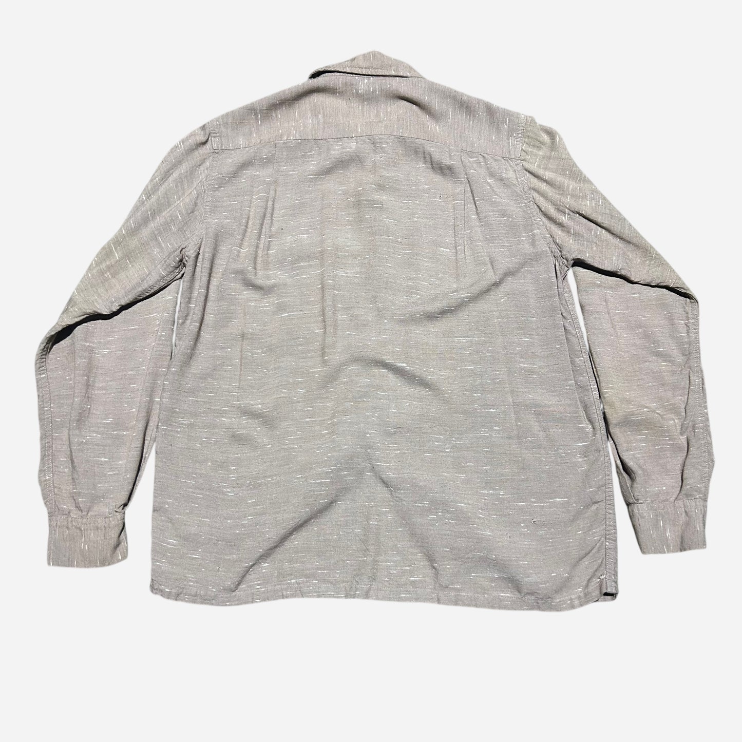 1950s Light brown rayon fleck pattern loop collar shirt