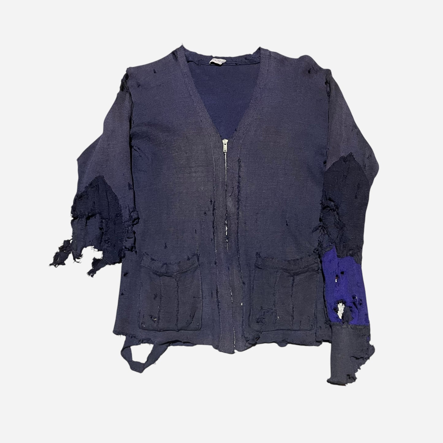 1930s 1940s Purple/navy wool zip up cardigan (S)
