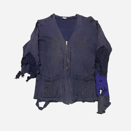1930s 1940s Purple/navy wool zip up cardigan (S)