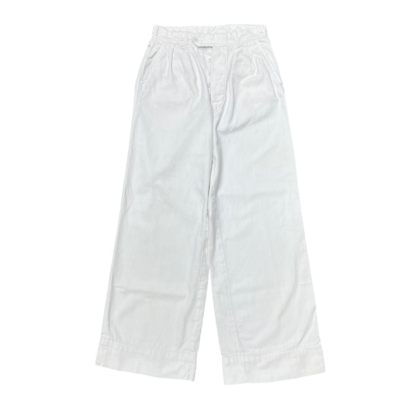 1930s White cotton pleated side clasp pants (26w)