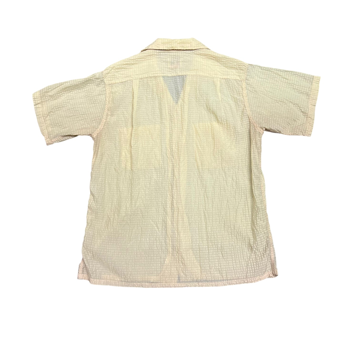 1950s Yellow nylon seersucker loop collar shirt (M/L)