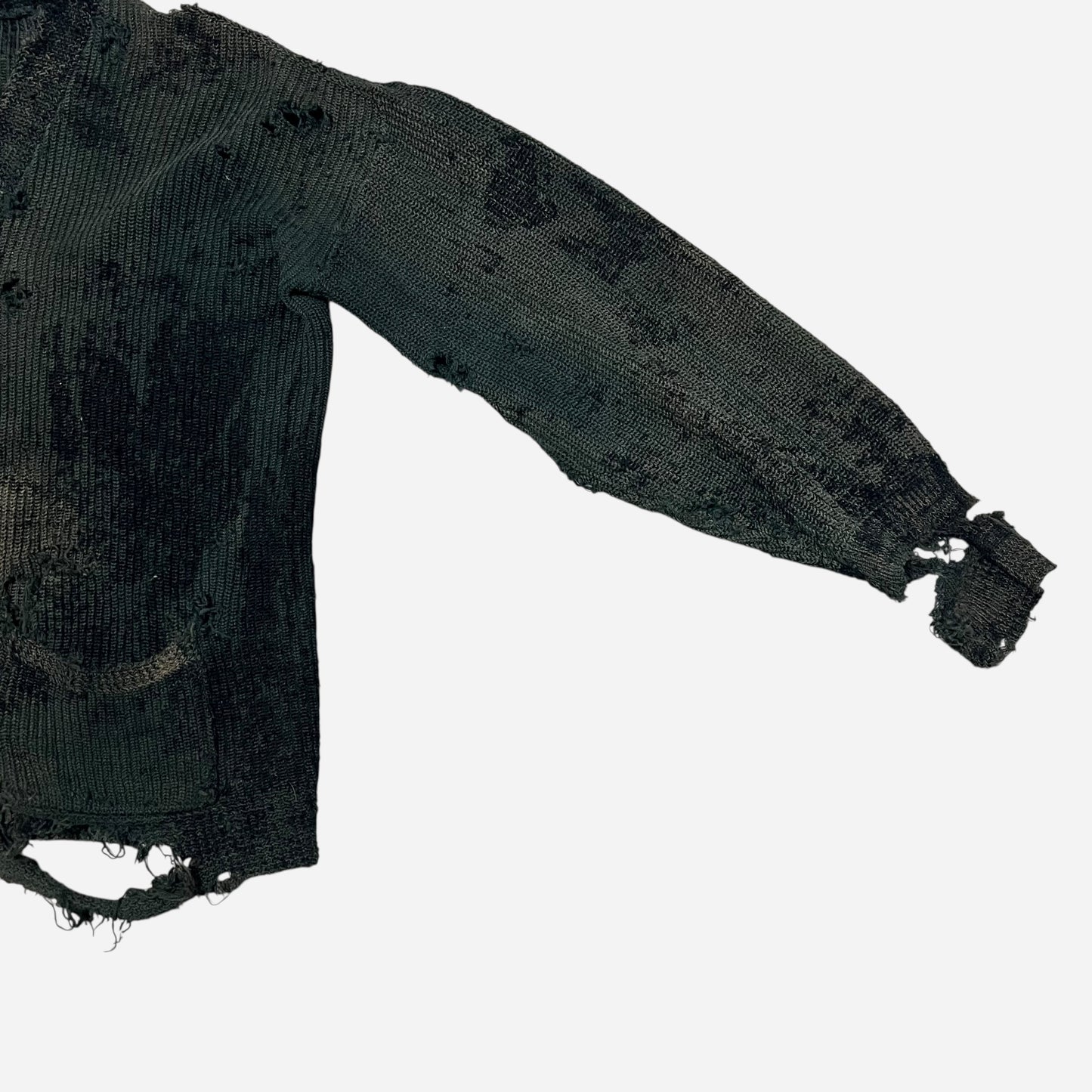1930s Thrashed green/black wool knit cardigan (L)