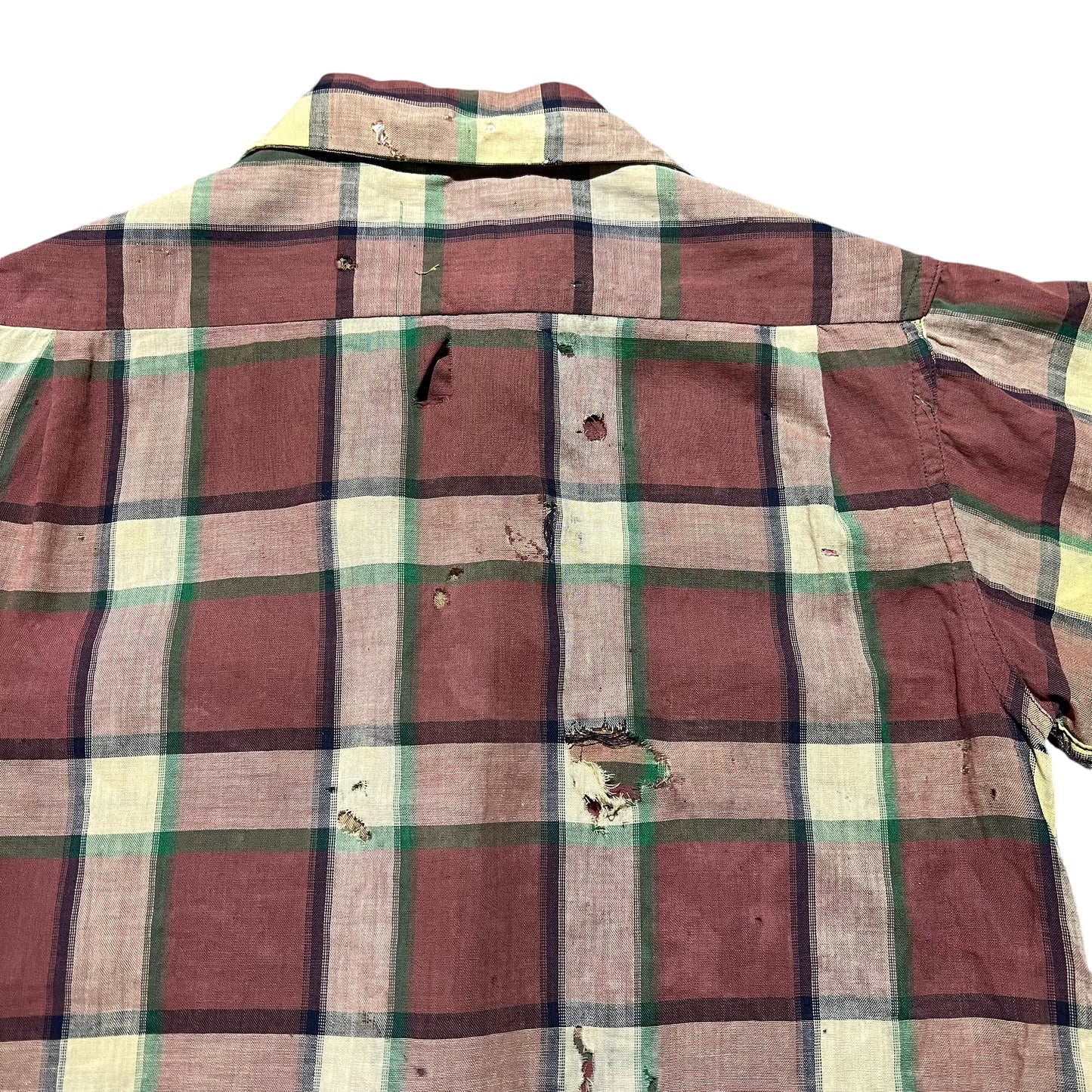 1940s Tom Sawyer cotton plaid loop collar shirt (XS)