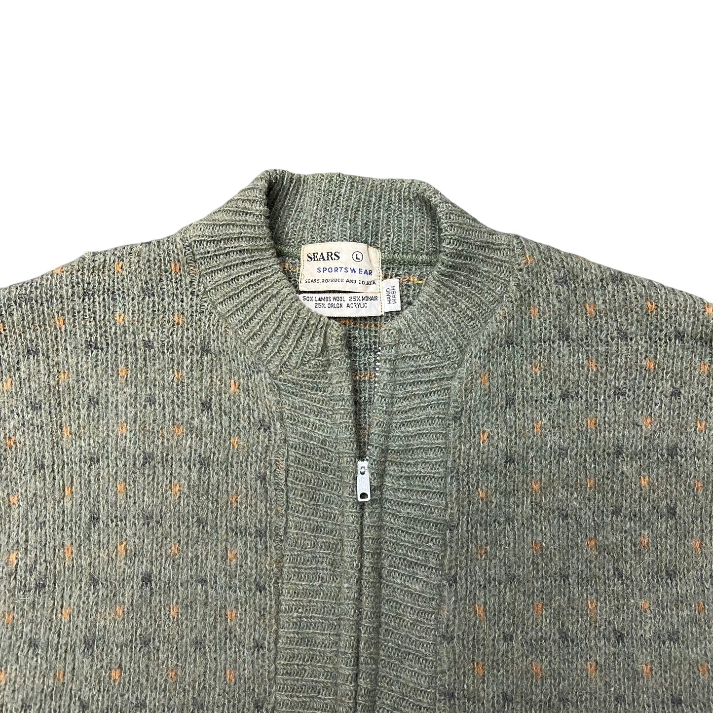 1960s Sears lambs wool & mohair green zip up cardigan (M/L)