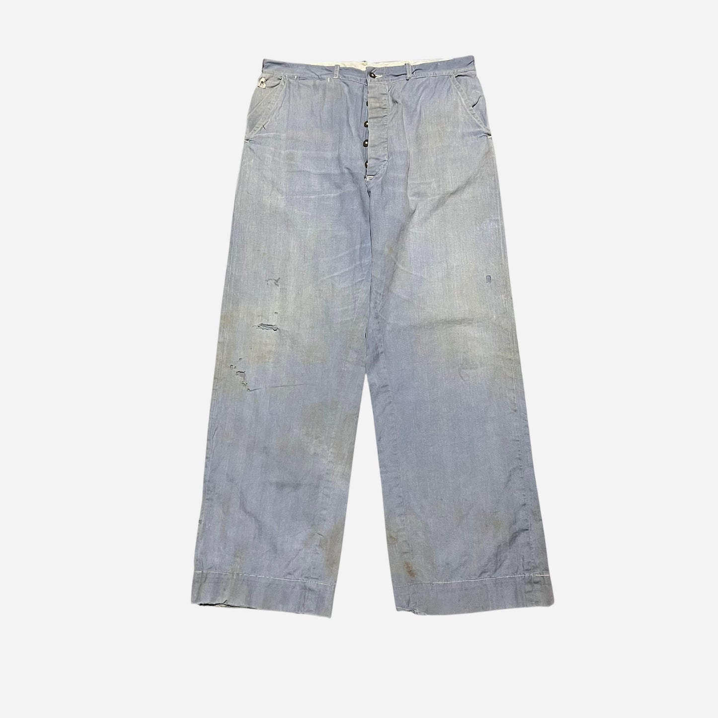 1940s Light blue hbt button fly work pants (34w)