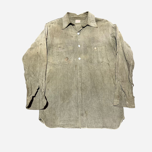 1920s Green salt and pepper chambray shirt (S/M)