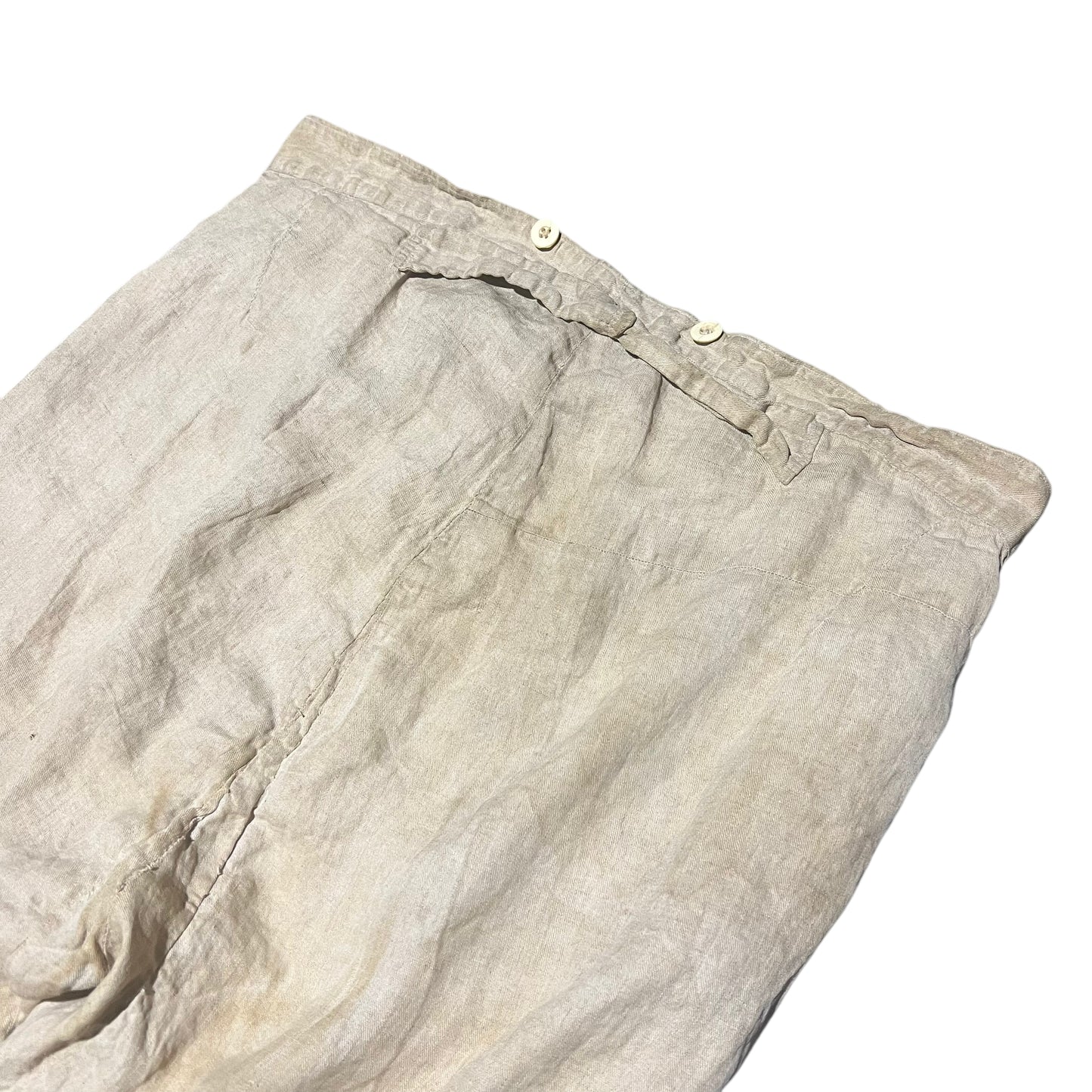 1870s-1880s Linen cinch back button fly work pants (38w)