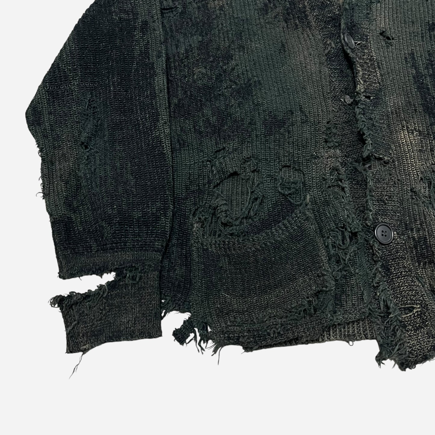 1930s Thrashed green/black wool knit cardigan (L)
