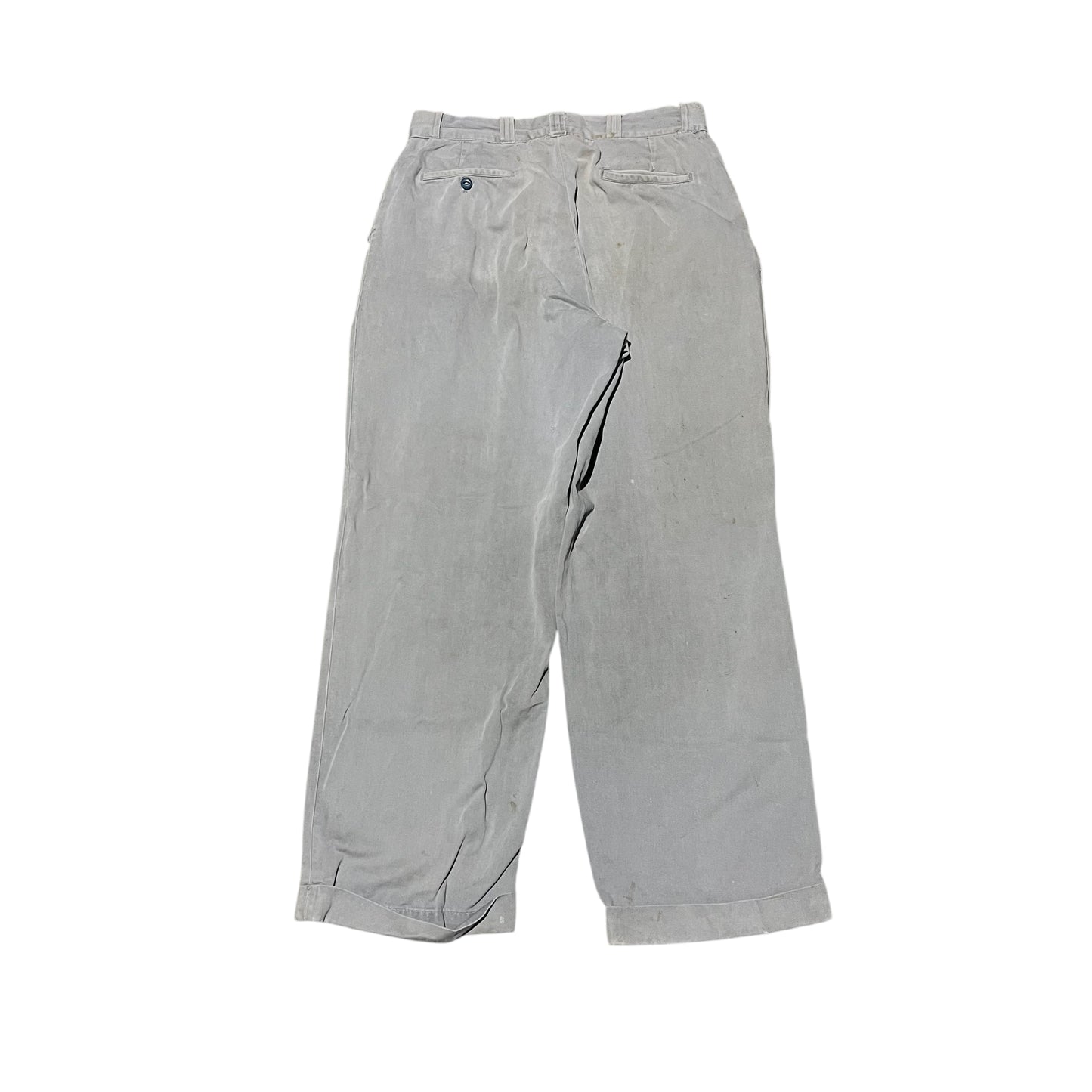1950s Gray Army Twill chino work pants denim repairs (30w)
