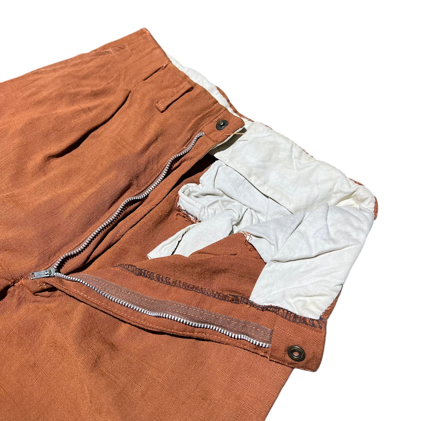 1950s Orange rayon pleated drop loop pants (26w)
